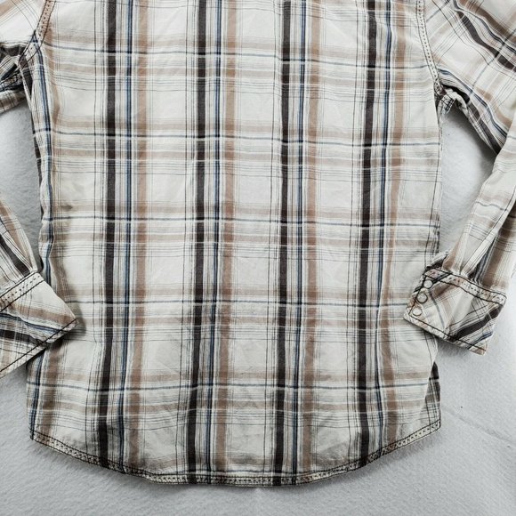 BKE Shirt Men's Long Sleeve Pearl Snap Up Striped Tan White Large*Western - Picture 9 of 12